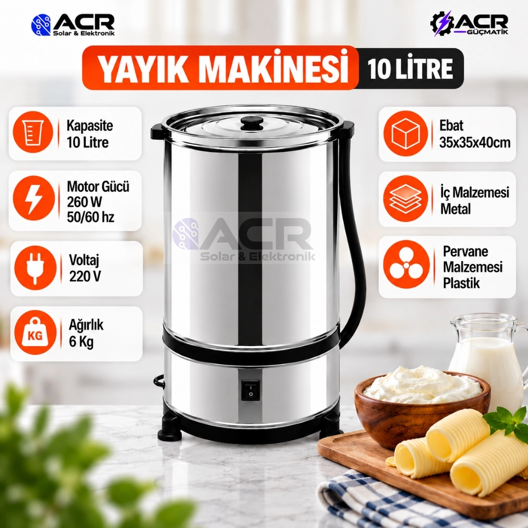 ACR 10 Litre Elektrikli Yayık Makinesi 260 W Metal İç Hazneli