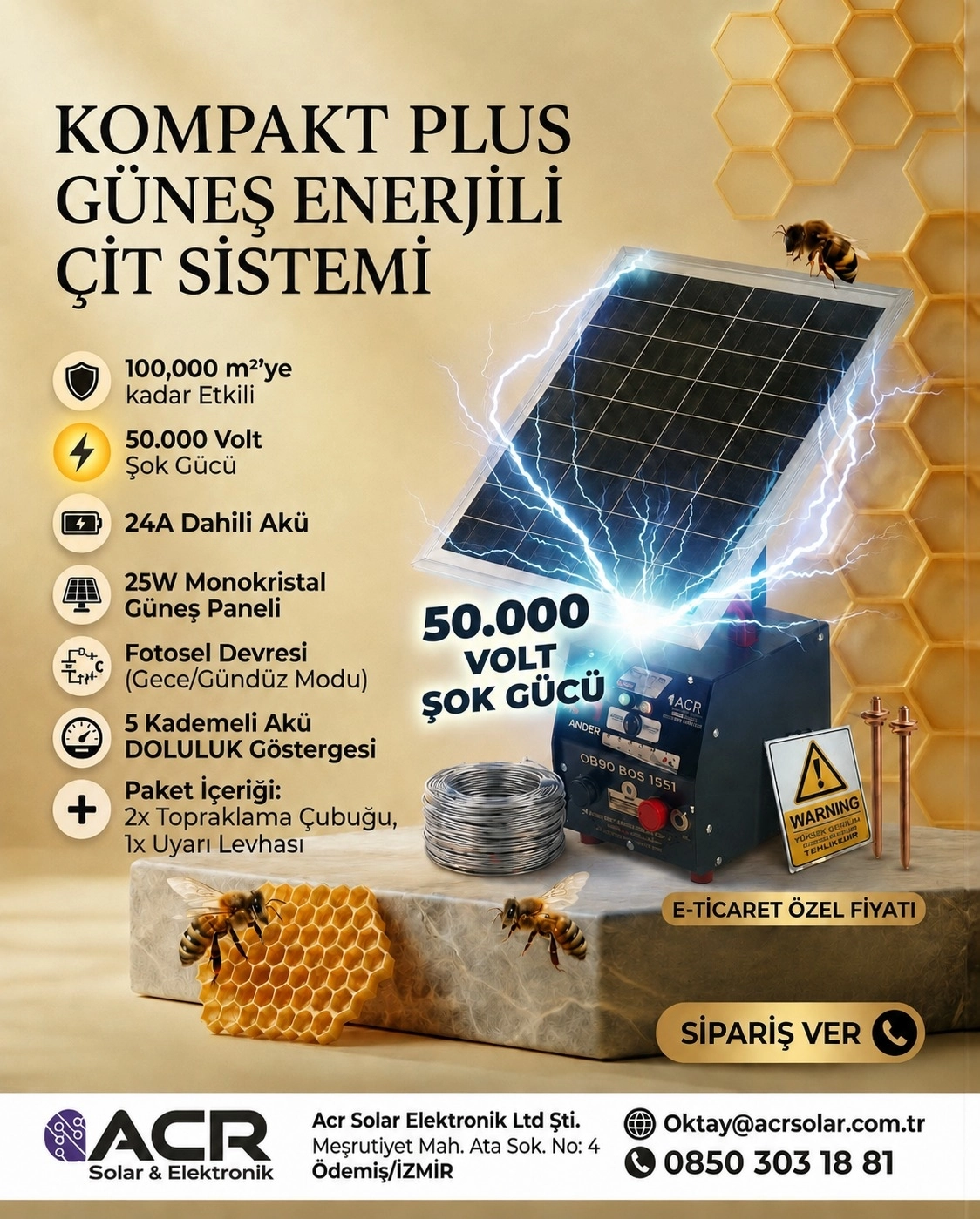 ACR-2425 Güneş Enerjili Elektrikli Çit Sistemi Set Üstü