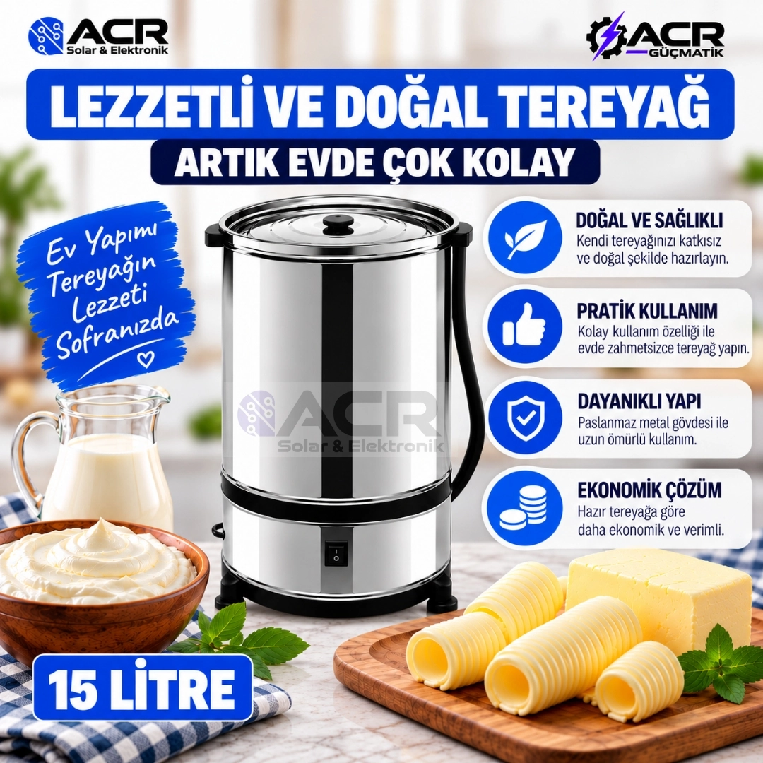 ACR Güçmatik 15 Litre Elektrikli Yayık Makinesi 260 W Metal Hazneli Tereyağı Yapma Makinesi