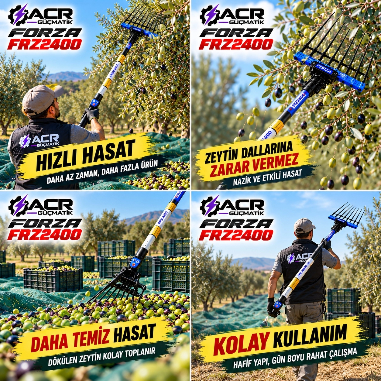 ACR GÜÇMATİK  Forza FRZ2400 Devir Ayarlı Zeytin Silkme ve Hasat Makinesi + Akü Şarj Cihazı + Jel Akü
