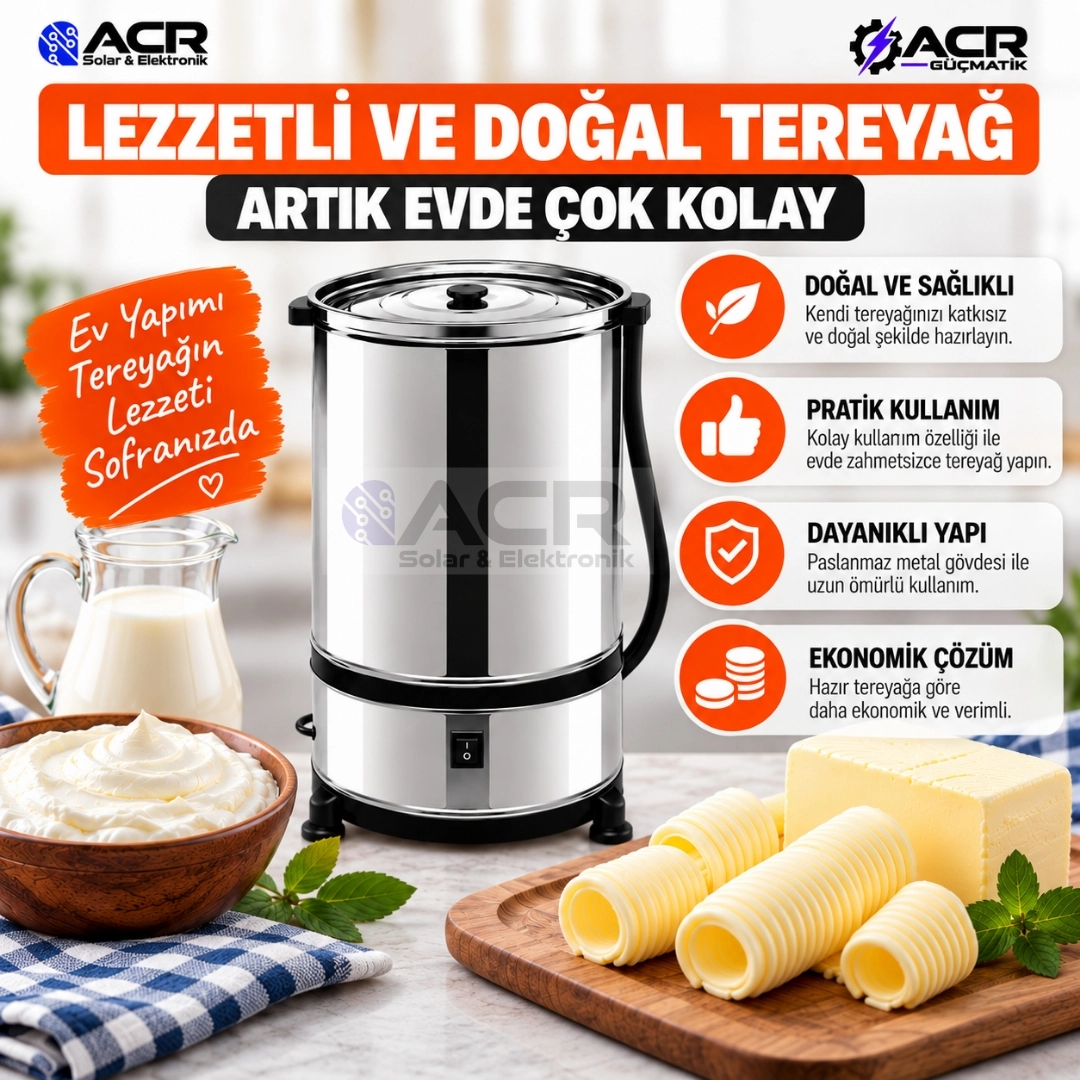 ACR 10 Litre Elektrikli Yayık Makinesi 260 W Metal İç Hazneli