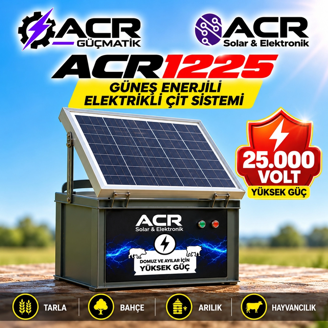   ACR1225 Güneş Enerjili Elektrikli Çit Sistemi – 25.000 Volt