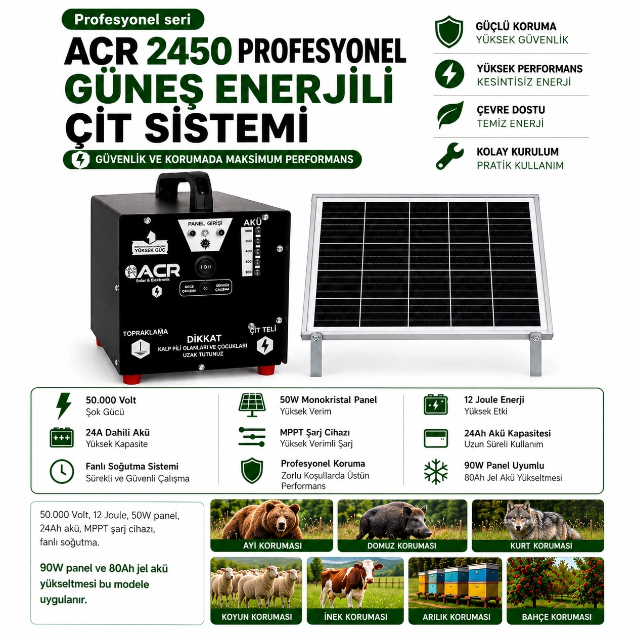 ACR2450 PLUS Güneş Enerjili Elektrikli Çit Sistemi