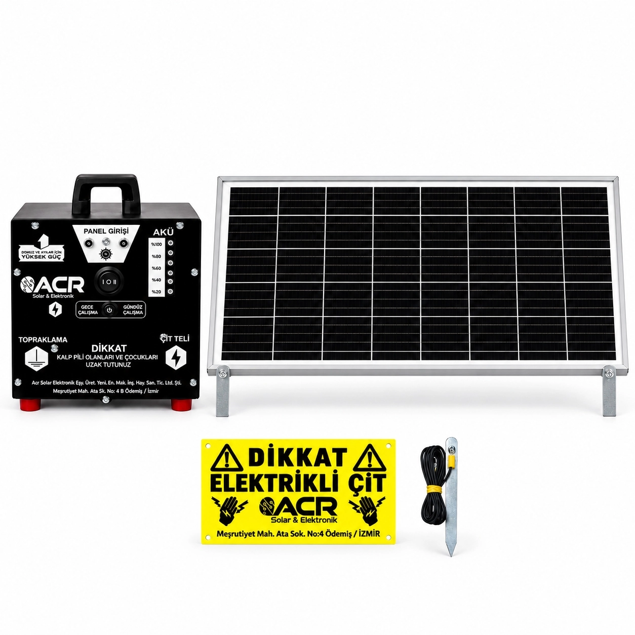 ACR2450 PLUS Akülü Güneş Enerjili Elektrikli Çit Sistemi 90W Panel 80Ah jel akülü Gece/Gündüz Modlu