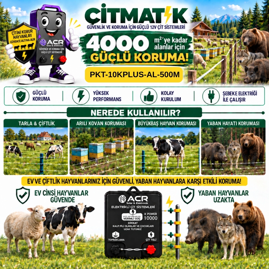 XPower 10KP | 4000 m² ye kadar elektrikli çit paketi | Ağaç İzolatörlü | LüksTelli