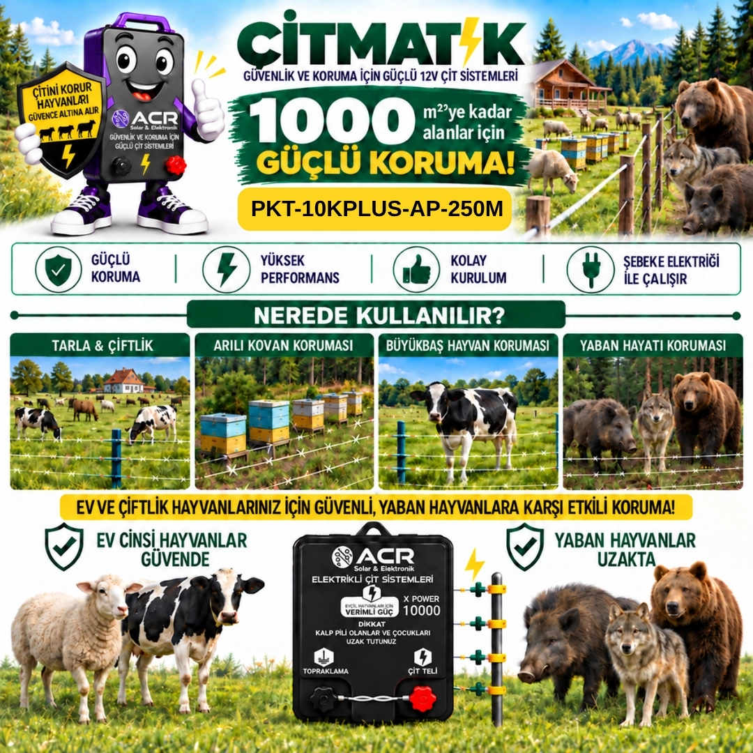 XPower 10KP | 1000 m² ye kadar elektrikli çit paketi | Ağaç İzolatörlü | PlastikTelli