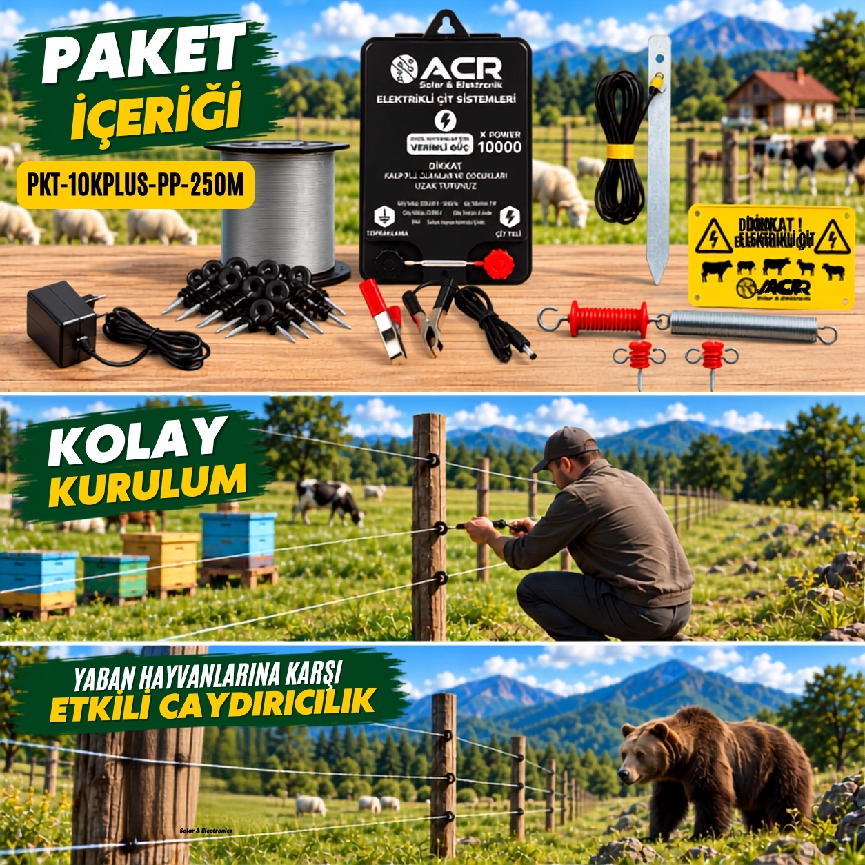 XPower 10KP | 1000 m² ye kadar elektrikli çit paketi | Profil İzolatörlü | PlastikTelli