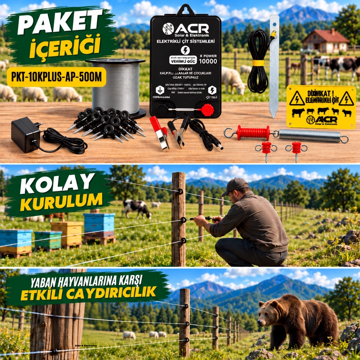 XPower 10KP | 4000 m² ye kadar elektrikli çit paketi | Ağaç İzolatörlü | PlastikTelli