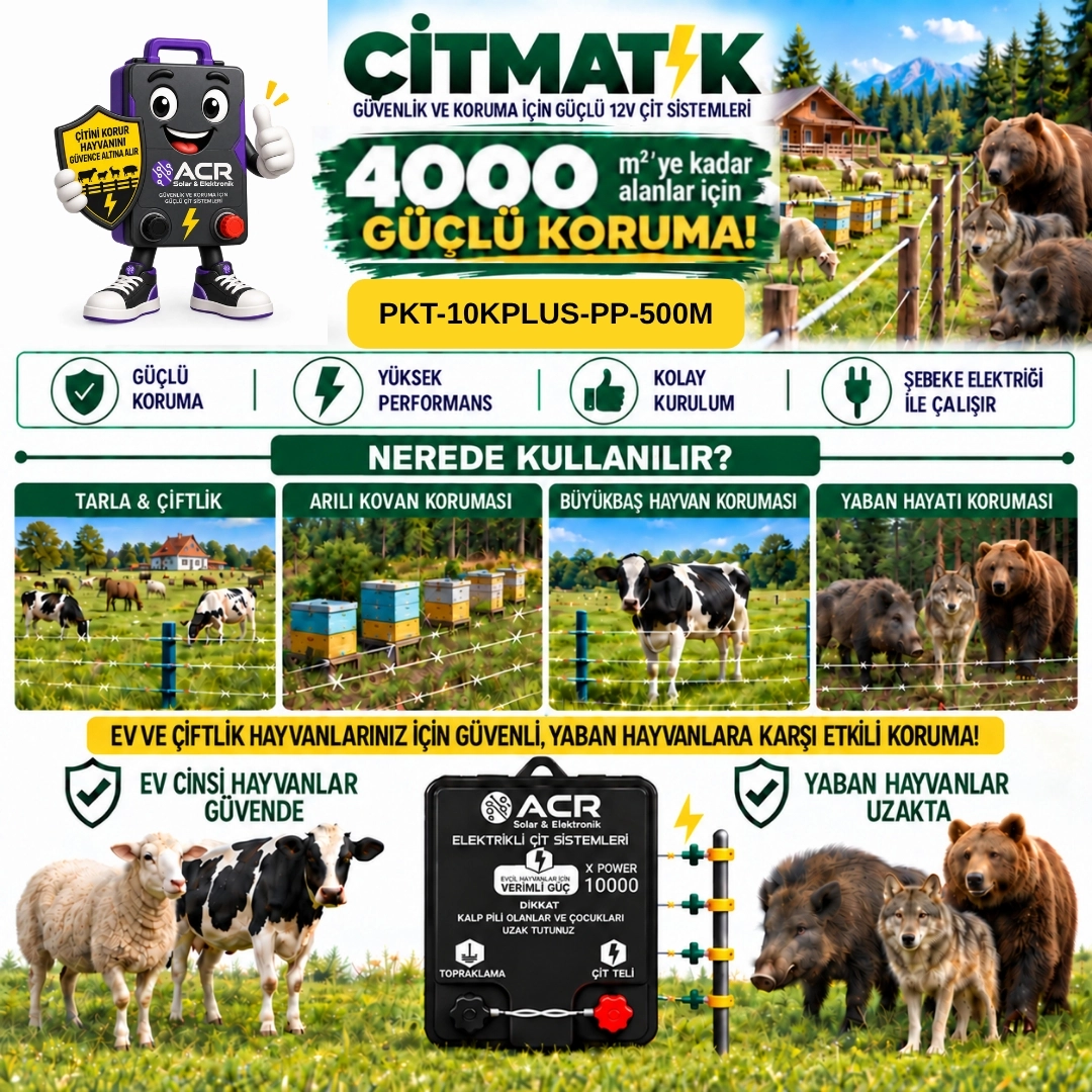 XPower 10KP | 4000 m² ye kadar elektrikli çit paketi | Profil İzolatörlü | PlastikTelli