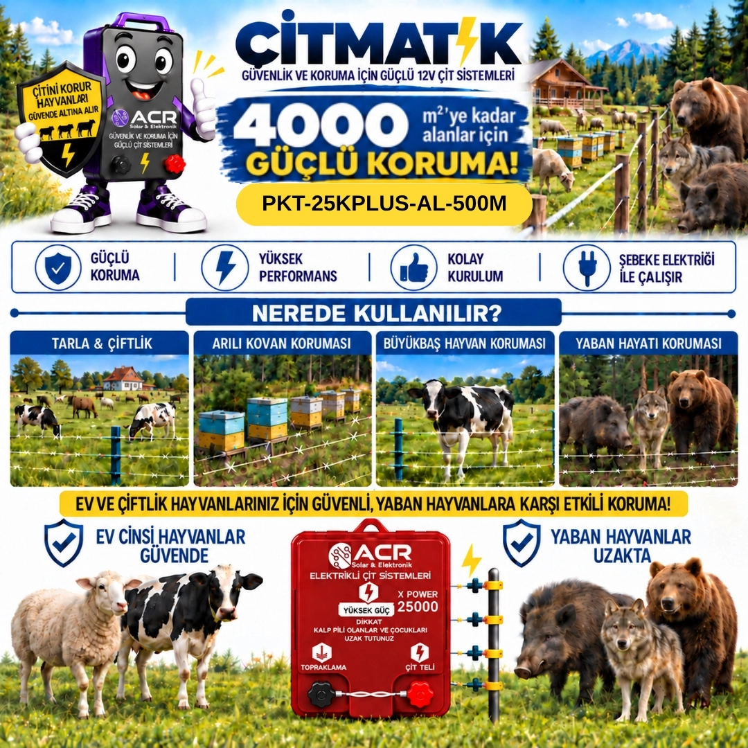 XPower 25KP | 4000 m² ye kadar elektrikli çit paketi | Ağaç İzolatörlü | Lüks Telli