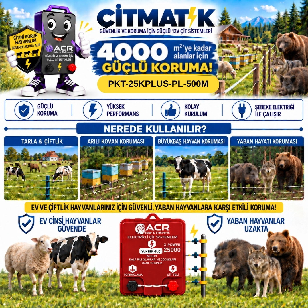XPower 25KP | 4000 m² ye kadar elektrikli çit paketi | Profil İzolatörlü | Lüks Çit İpli