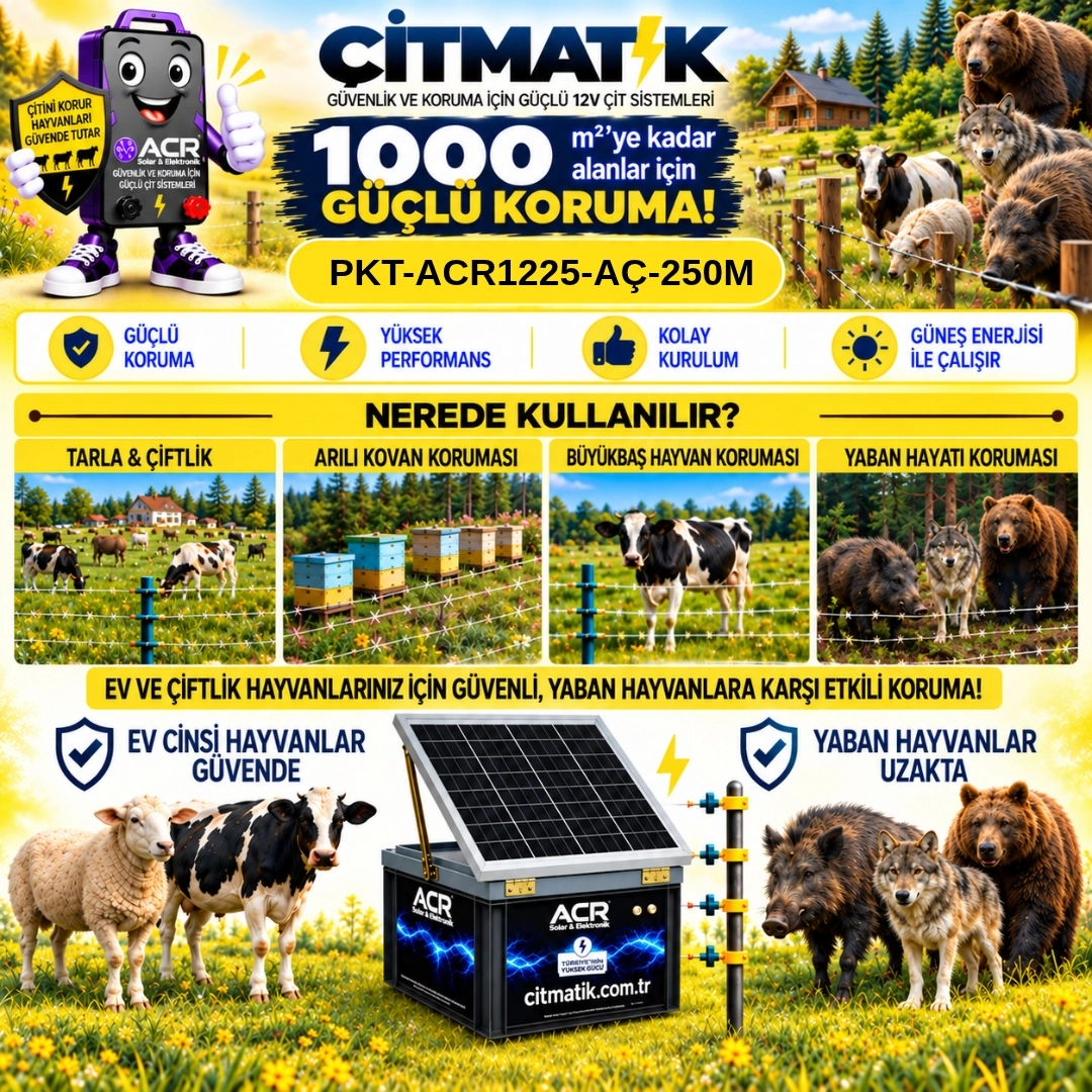 ACR1225 KOMPAKT | 1000 m² ye kadar elektrikli çit paketi | Ağaç İzolatörlü | Lüks Çit İpli