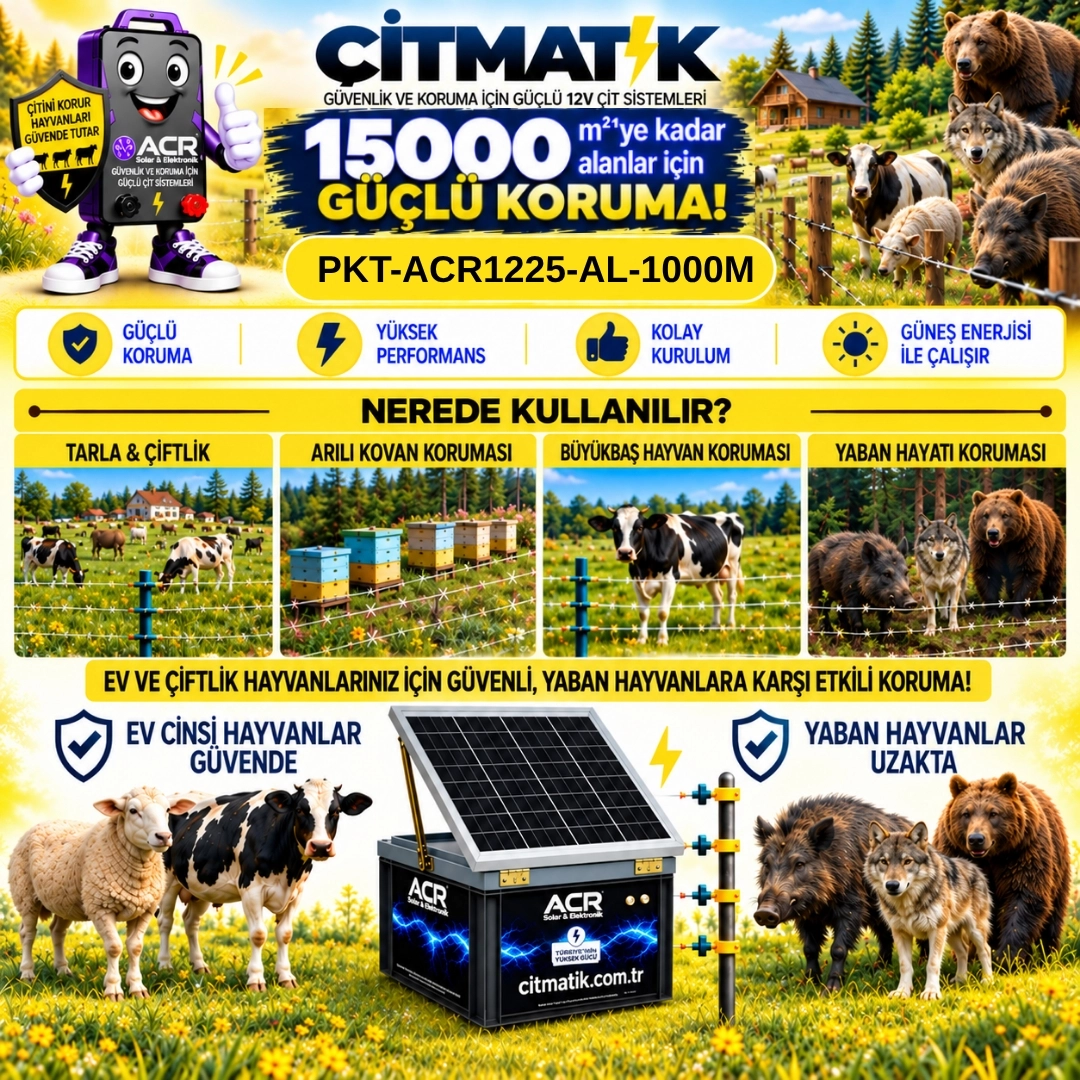 ACR1225 KOMPAKT | 15000 m² ye kadar elektrikli çit paketi | Ağaç İzolatörlü | Lüks Çit İpli