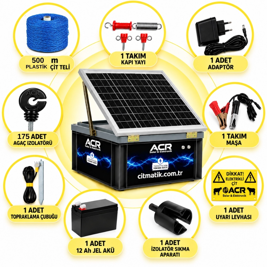 ACR1225 KOMPAKT | 1000 m² ye kadar elektrikli çit paketi | Ağaç İzolatörlü | Plastik Çit İpli