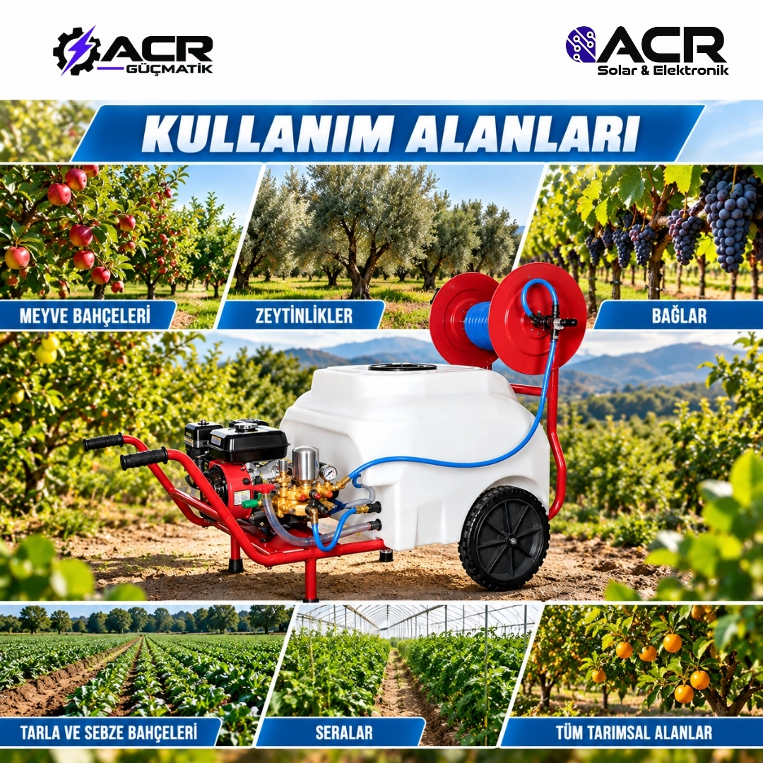 ACR Güçmatik PM100 Benzinli İlaçlama Makinesi 100 Litre – 7 HP – 22’lik Pompa – 150 Metre Hortum 