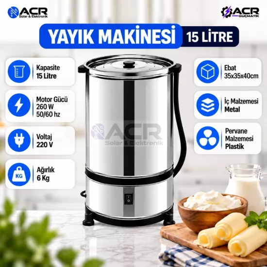 ACR Güçmatik 15 Litre Elektrikli Yayık Makinesi 260 W Metal Hazneli Tereyağı Yapma Makinesi