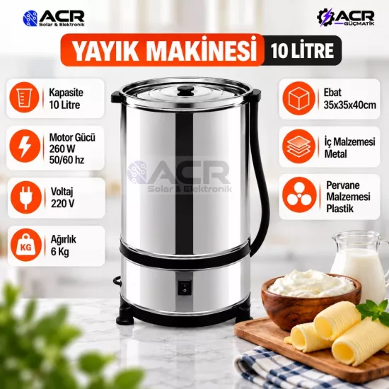 ACR 10 Litre Elektrikli Yayık Makinesi 260 W Metal İç Hazneli