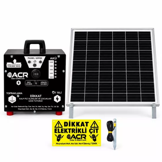 ACR2450 PLUS Akülü Güneş Enerjili Elektrikli Çit Sistemi – 50W Panel – 80Ah - Gece/Gündüz Modlu