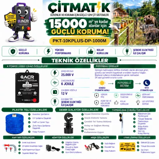 XPower 10KP 15000 m² Plastik telli Çit Paketi | ÇİTMATİK