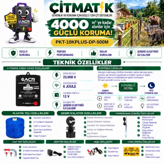 XPower 10KP 4000 m² Plastik Telli Çit Paketi | ÇİTMATİK