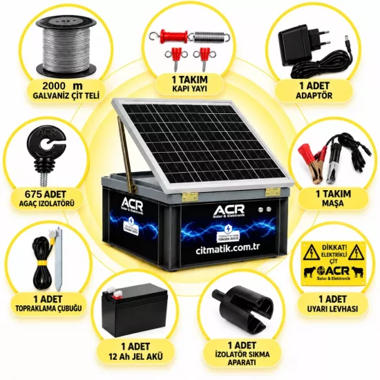 ACR1225 KOMPAKT | 15000 m² ye kadar elektrikli çit paketi | Ağaç İzolatörlü | Galvaniz Çit İpli