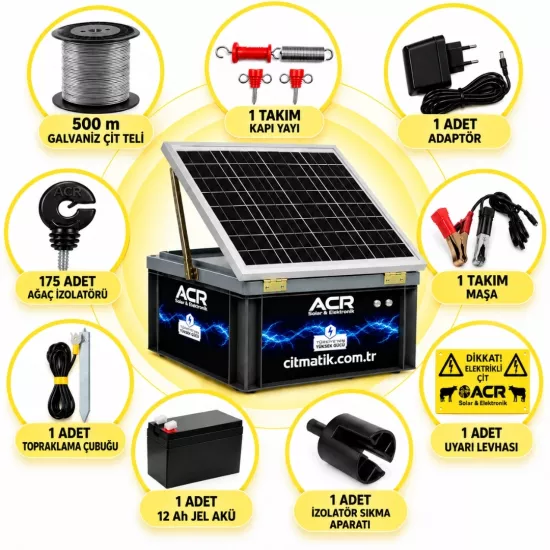 ACR1225 KOMPAKT | 1000 m² ye kadar elektrikli çit paketi | Ağaç İzolatörlü | Galvaniz Çit İpli