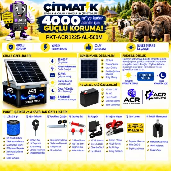 ACR1225 KOMPAKT | 4000 m² ye kadar elektrikli çit paketi | Ağaç İzolatörlü | Lüks Çit İpli