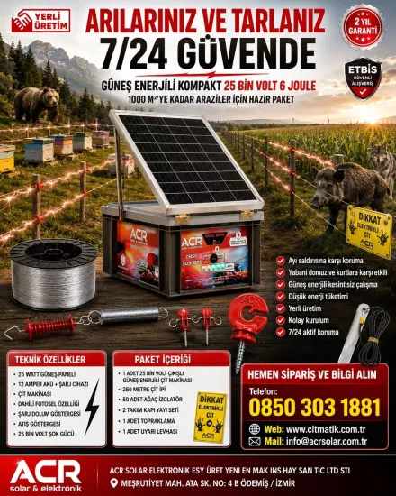 ACR Arıcı Özel Çit Paketi Güneş Panelli Kompakt  