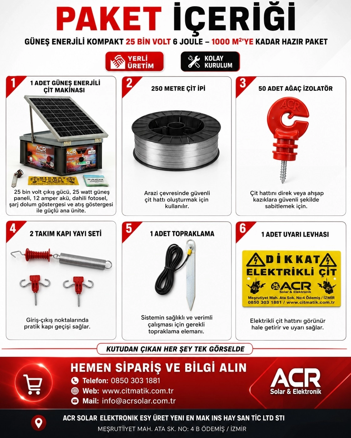ACR Arıcı Özel Çit Paketi Güneş Panelli Kompakt Elektrikli Çit 